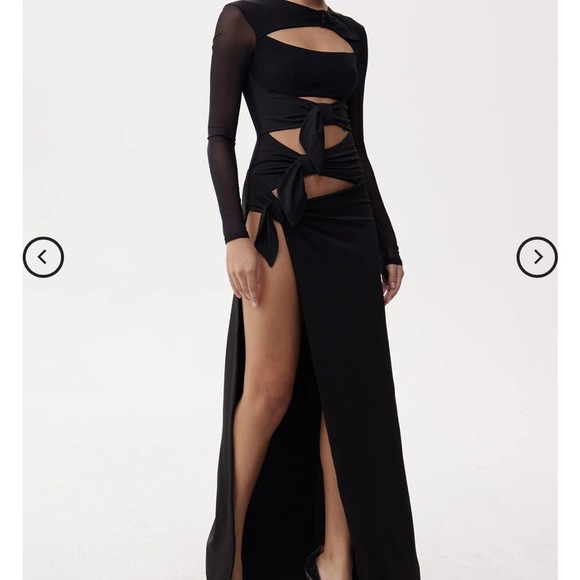 Elegant Black Cut Out Maxi Dress bow tie knots flexible breathable sexy gala hot - Picture 2 of 7